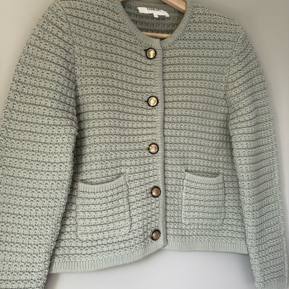 NEW Ba&sh Bash Gaspard Tweed Cardigan Jacket in Light Pastel Green | size M - Picture 7 of 11